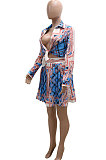 Green Euramerican Long Sleeve Shirt Ruffle Skirts Sets YF9196-3