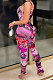 Rose Red Women Digital Printing Sleeveless Sexy Condole Belt Bodycon Jumpsuits XZ5195-4