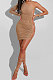 Khaki Mid Waist Oblique Shoulder Sexy Solid Color Chain Milk Silk Mini Dress YF9215