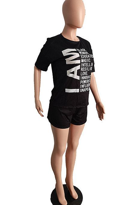 White Euramerican Letter Printing Short Sleeve Round Neck T-Shirt Shorts Loose Solid Color Sports Sets TC062-1