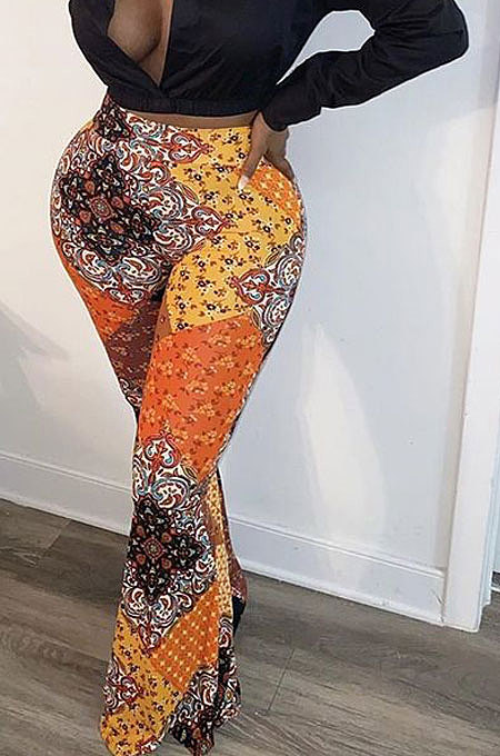 Multicolor Women Positioning Printing Spliced Fashion Loose Pants SMY8049