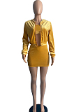 Green Casual Wholesal Long Sleeve Zippet Hoodie Coat &Strapless Short Skirts Sport Three Piece TC091-1