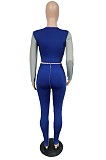 Light Blue Fashion Autumn And Winter Spliced Long Sleeve Round Neck Crop Top Bodycon Pants Slim Fitting Soprts Sets TC049-1