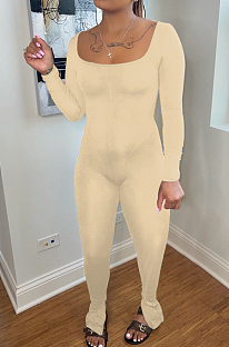 Khaki New Wholesal Long Sleeve Stand Neck Backless Lace-Up High Elastic Slim Fiitting Yoga Sport Jumpsuits YYF8239-5