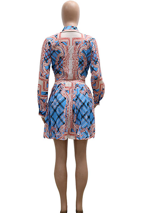 Blue Euramerican Long Sleeve Shirt Ruffle Skirts Sets YF9196-4