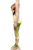 Rose Red Women Digital Printing Sleeveless Sexy Condole Belt Bodycon Jumpsuits XZ5195-4