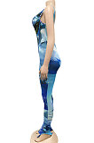 Yellow Women Digital Printing Sleeveless Sexy Condole Belt Bodycon Jumpsuits XZ5195-3