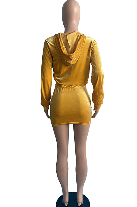 Orange Casual Wholesal Long Sleeve Zippet Hoodie Coat &Strapless Short Skirts Sport Three Piece TC091-2