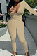 Khaki Sexy Women Long Sleeve Low-Cut Bodycon Pants Solid Color Strach Two-Piece YYF8238-1