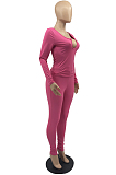 Khaki Sexy Women Long Sleeve Low-Cut Bodycon Pants Solid Color Strach Two-Piece YYF8238-1