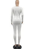 Red Autumn And Winter Elastic Long Sleeve U Neck Top Bodycon Pants Solid Color Two-Piece YYF8240-2