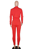 Red Women Pure Color Trendy Long Sleeve Pants Sets SMY8044