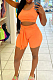 Orange Cotton Blend Pure Color U Neck Tank High Waist Bandage Shorts Sport Two-Piece TC080-2