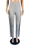 Black High Waist Elasticband Pure Color Edge Strip Sport Casual Pants TC088-3