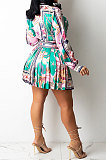 Red Euramerican Long Sleeve Shirt Ruffle Skirts Sets YF9196-2