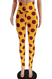 Yellow Women High Waist Bandage Polka Dot Fashion Sexy Pants SMY8050