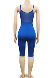 Blue Euramerican Fashion Sexy Condole Belt V Neck Hollow Out Pure Color Women Romper Shorts XZ5221-3
