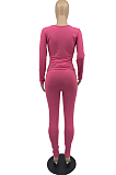 Orange Sexy Women Long Sleeve Low-Cut Bodycon Pants Solid Color Strach Two-Piece YYF8238-3