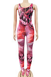 Red Women Digital Printing Sleeveless Sexy Condole Belt Bodycon Jumpsuits XZ5195-2