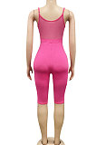 Rose Red Euramerican Fashion Sexy Condole Belt V Neck Hollow Out Pure Color Women Romper Shorts XZ5221-2