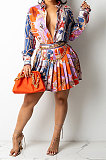 Green Euramerican Long Sleeve Shirt Ruffle Skirts Sets YF9196-3