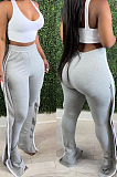 Black High Waist Elasticband Pure Color Edge Strip Sport Casual Pants TC088-3