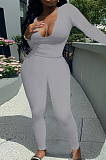 Orange Sexy Women Long Sleeve Low-Cut Bodycon Pants Solid Color Strach Two-Piece YYF8238-3