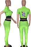 Pink Wholesal Women Pattern Digital Printing Short Sleeve Round Neck Crop Top Bodycon Pants Casual Sets LYY9260-4