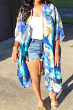 Red Euramerican Women Tid Dye Printing Short Sleeve Dust Coat MLL115-1