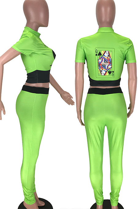 White Wholesal Women Pattern Digital Printing Short Sleeve Round Neck Crop Top Bodycon Pants Casual Sets LYY9260-1