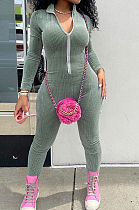 Green Autumn And Winter Korea Velvet  Long Sleeve Stand Neck Zipper Slim Fitting Sport Jumpsuits HY5239-2