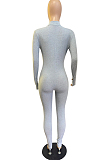 Black Autumn And Winter Finger cove Long Sleeve Stand Neck Zippet Collect Waist Solid Color Bodycon Jumpsuits E8612-1