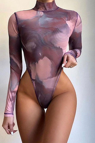 Purple Women Trendy Round Neck Long Sleeve Jumpsuits Hip Skirts Sets QNFS04515-2