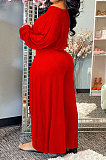 White Women Solid Color Casual Loose Long Sleeve Dew Waist Wide-legged pants KKY80057-2
