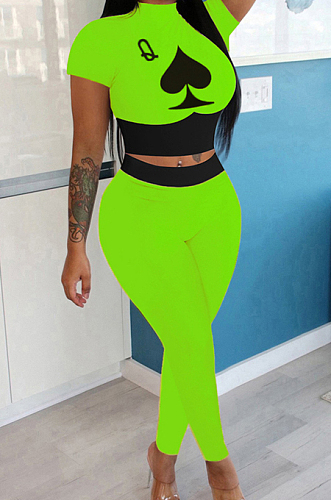 Pink Wholesal Women Pattern Digital Printing Short Sleeve Round Neck Crop Top Bodycon Pants Casual Sets LYY9260-4