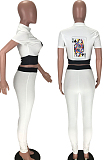 Neon Green Wholesal Women Pattern Digital Printing Short Sleeve Round Neck Crop Top Bodycon Pants Casual Sets LYY9260-2