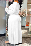 Orange Women Solid Color Casual Loose Long Sleeve Dew Waist Wide-legged pants KKY80057-3