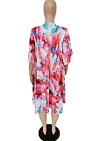 Green Euramerican Women Tid Dye Printing Short Sleeve Dust Coat MLL115-2