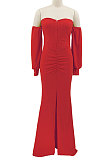Purple Pure Color Strapless Slim Fitting Sexy Split Long Dress KZ2131-4