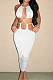 White Summer New Condole-Belt Backless Hollow Out Bodycon Pure Color Long Dress YNS1649-1