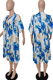 Red Euramerican Women Tid Dye Printing Short Sleeve Dust Coat MLL115-1