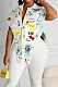 White Casual Printing Lapel Neck V-Type From Shoulder Single-Breasted Shirts LYY9316
