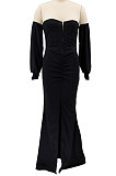 Black Pure Color Strapless Slim Fitting Sexy Split Long Dress KZ2131-3