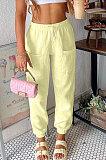 Rice White Women Fashion Sport Casual Solid Color Pocket Long Pants AYM5035-2
