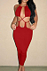 Red Summer New Condole-Belt Backless Hollow Out Bodycon Pure Color Long Dress YNS1649-4