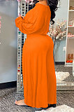 Black Women Solid Color Casual Loose Long Sleeve Dew Waist Wide-legged pants KKY80057-1