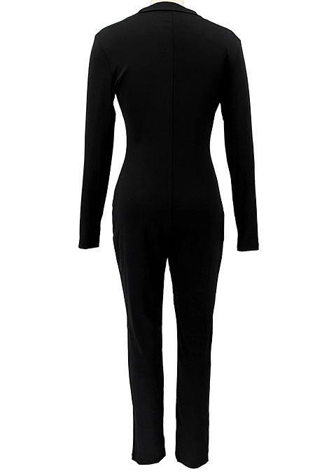 SUPER WHOLESALE|Black Euramerican Solid Color Zipper Long Sleeve Sexy Tight Lady Bodycon Jumpsuits KZ2134-1