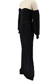 Black Pure Color Strapless Slim Fitting Sexy Split Long Dress KZ2131-3