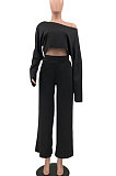 Orange Women Solid Color Casual Loose Long Sleeve Dew Waist Wide-legged pants KKY80057-3