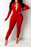 SUPER WHOLESALE|Black Euramerican Solid Color Zipper Long Sleeve Sexy Tight Lady Bodycon Jumpsuits KZ2134-1